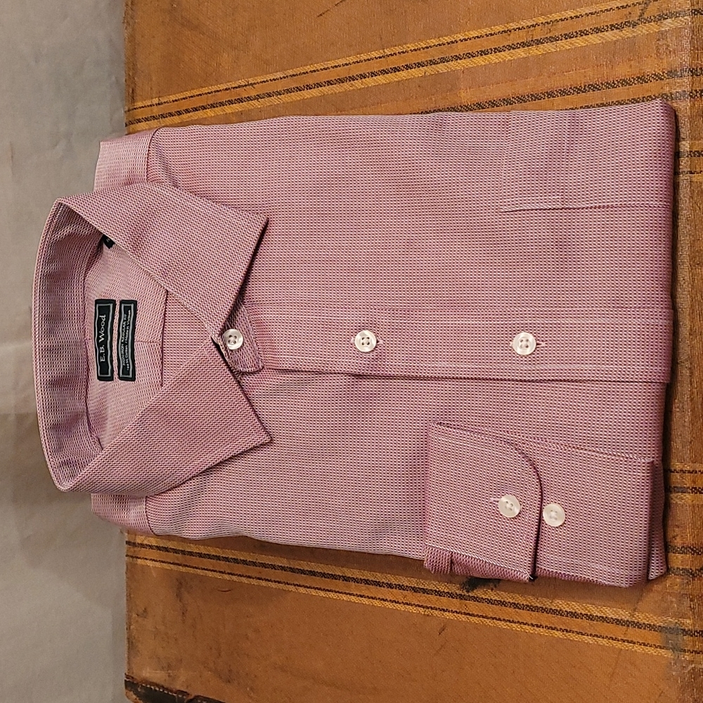 E.B. Wood Maroon Hounds Tooth Long Sleeve Dress Shirt